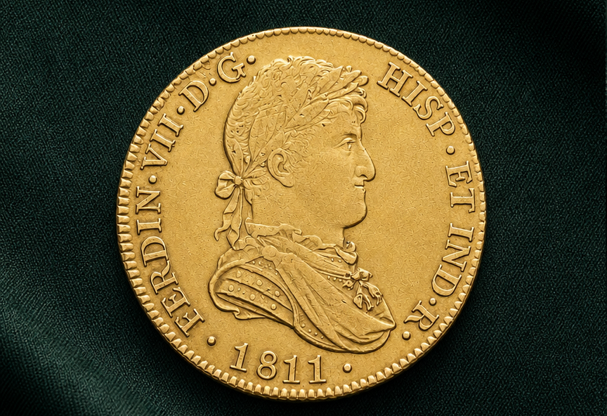 CHILE SANTIAGO MINT 1811 FERNANDO VII 8 ESCUDOS CI, Full Doubloon